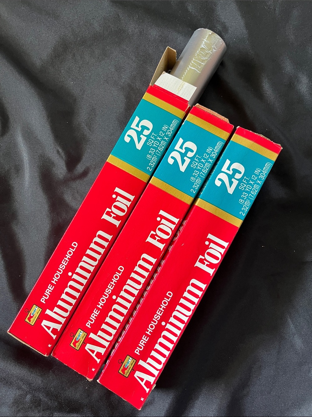 Vtg Kmart Aluminum Foil X3 Boxes = 75ft Total NIB Defunct Store Prop Use